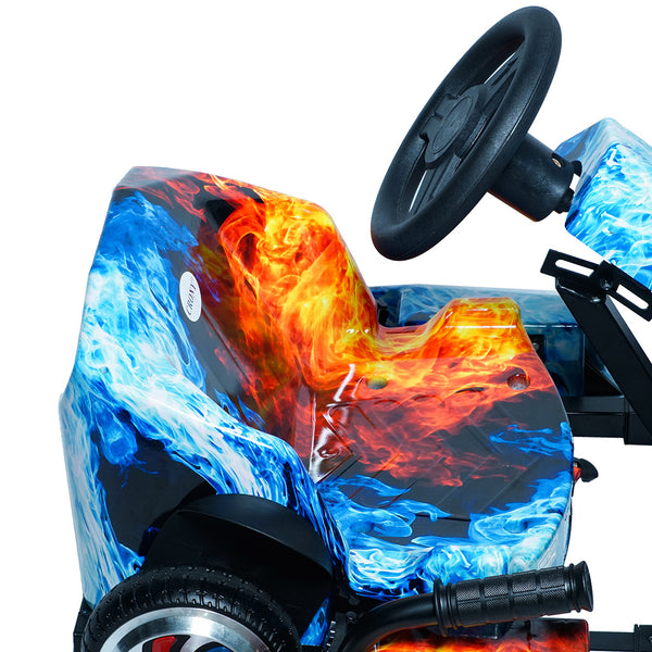 CRONY JL001-04  Kids Electric 4-Wheel Go-Kart Hand Brakes LED Light Wheels Electric Amusement Kart 250W Motor 15-20KM/H Speed Max Loading Weight 65KG Range 8-10KM( Red & Blue Fire)