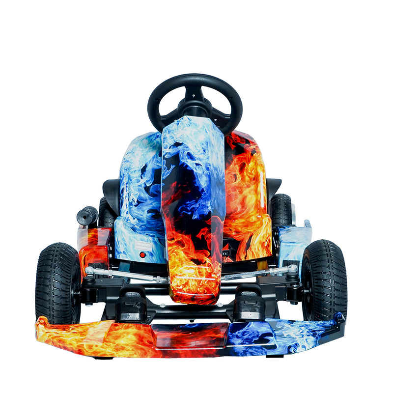 CRONY JL001-04  Kids Electric 4-Wheel Go-Kart Hand Brakes LED Light Wheels Electric Amusement Kart 250W Motor 15-20KM/H Speed Max Loading Weight 65KG Range 8-10KM( Red & Blue Fire)
