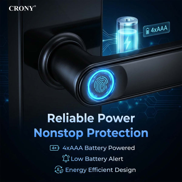 CRONY JP-S2 Smart Door Lock 5-in-1 Built-in Wifi Fingerprint Keyless Entry Weather-Resistant Child Safety Lock for Home Rental Office and Hotel TUYA App Control Black