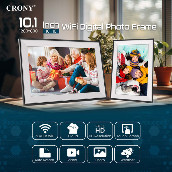 Crony JT101F-102 10.1 Ineh wIFI Digitsl Photo Frame Bring your memories to life with this 10.1 Inch Android WiFi Cloud Digital Photo Frame (16GB Memory)