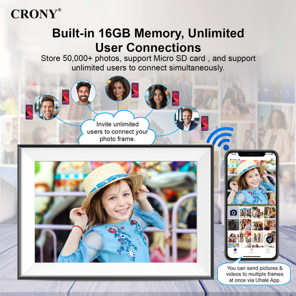 Crony JT101F-102 10.1 Ineh wIFI Digitsl Photo Frame Bring your memories to life with this 10.1 Inch Android WiFi Cloud Digital Photo Frame (16GB Memory)