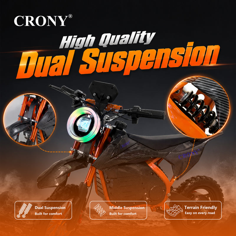 CRONY-09 Electric Dirt Bike 350W Motor, 36V 12Ah Battery, 14 Inch Off-Road Tires, Up to 36KM/H Speed, LCD Display, LED Headlight, Bluetooth Speaker, Electric Motorcycle for Outdoor Riding, Durable Design, 1 Year Motor Warranty