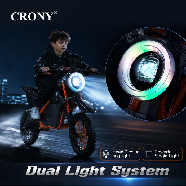 CRONY-09 Electric Dirt Bike 350W Motor, 36V 12Ah Battery, 14 Inch Off-Road Tires, Up to 36KM/H Speed, LCD Display, LED Headlight, Bluetooth Speaker, Electric Motorcycle for Outdoor Riding, Durable Design, 1 Year Motor Warranty