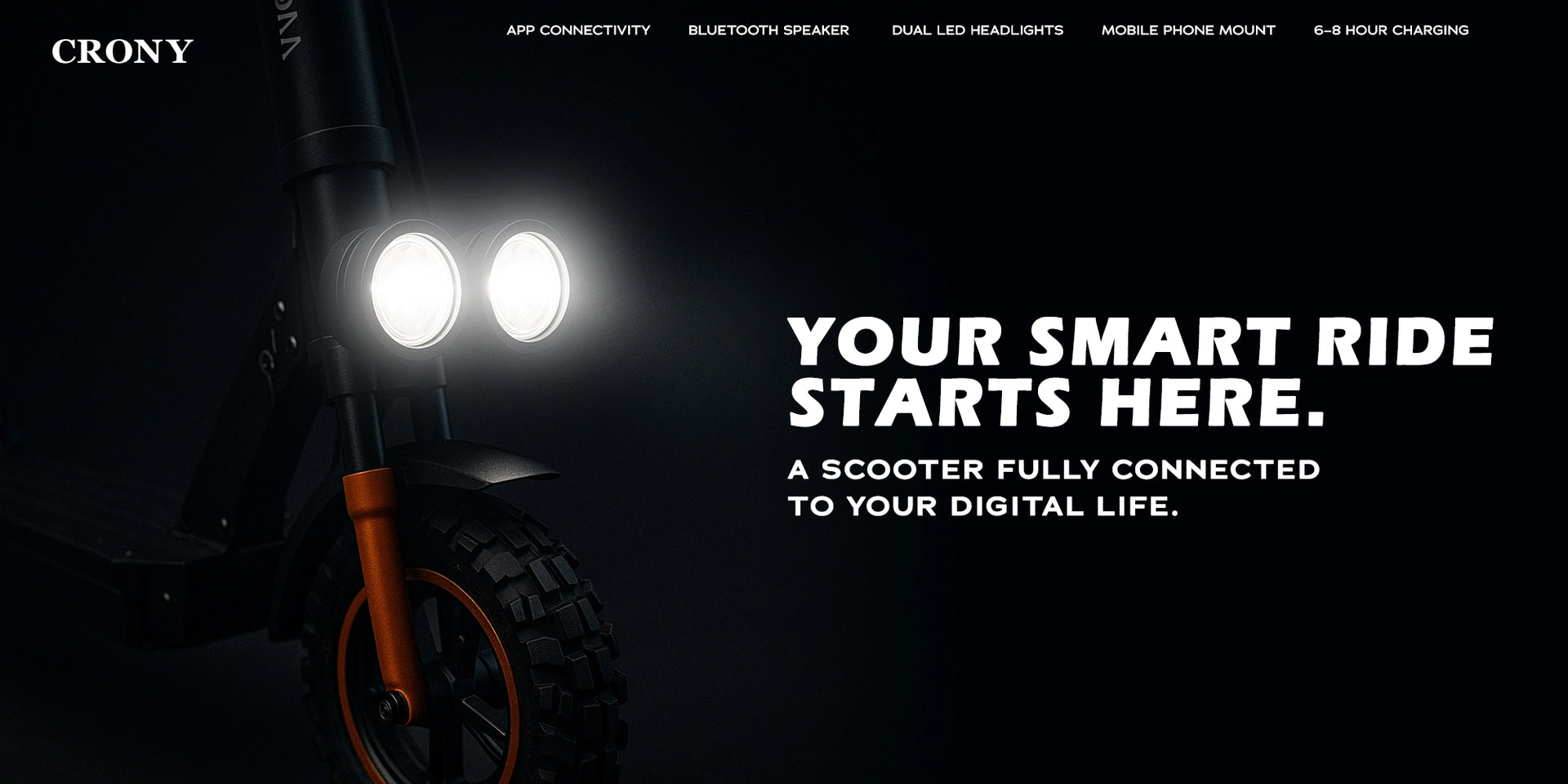 CRONY M5 Pro Electric Scooter for Adults Kids 1500W High-Speed E-Scooter with Bluetooth Speaker App Connectivity IPX4 Waterproof 120KG Max Load - Hero Banner 3