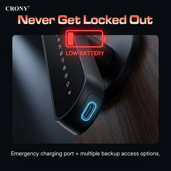 CRONY MJ-S4-DD Smart Door Lock 5-in-1 Fingerprint Keyless Entry Door Locks with App and Keypad Electronic Biometric Handle Child Safety Lock Suitable for for Home Rental Office and Hotel TUYA Black