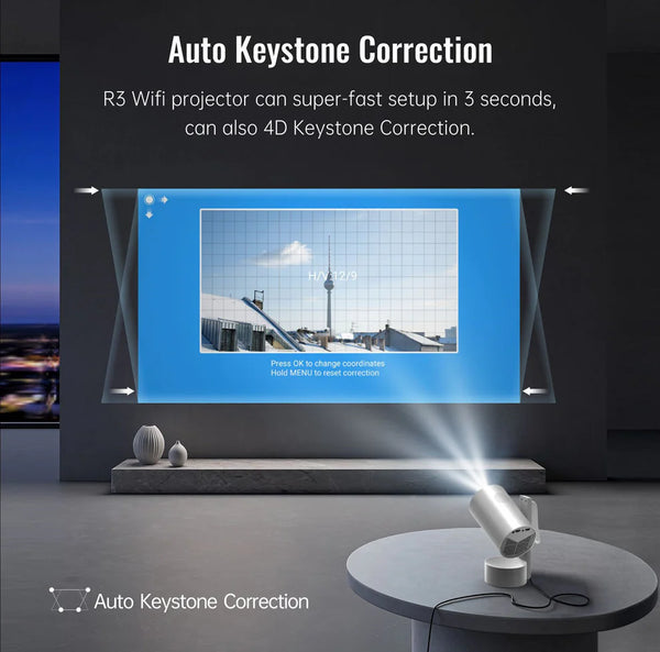 CRONY R3P Portable Mini Projector 1080P LED Smart Projector Supports 4K Decode Android with Built In Speakers