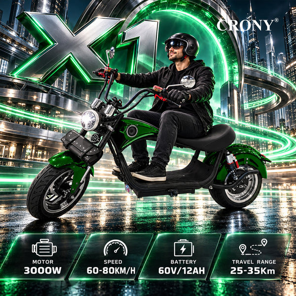 CRONY NEW X1 Harley Electrocar car With BT Speaker Electrocar car Citycoco Fat Tire Electric Motorcycle Green