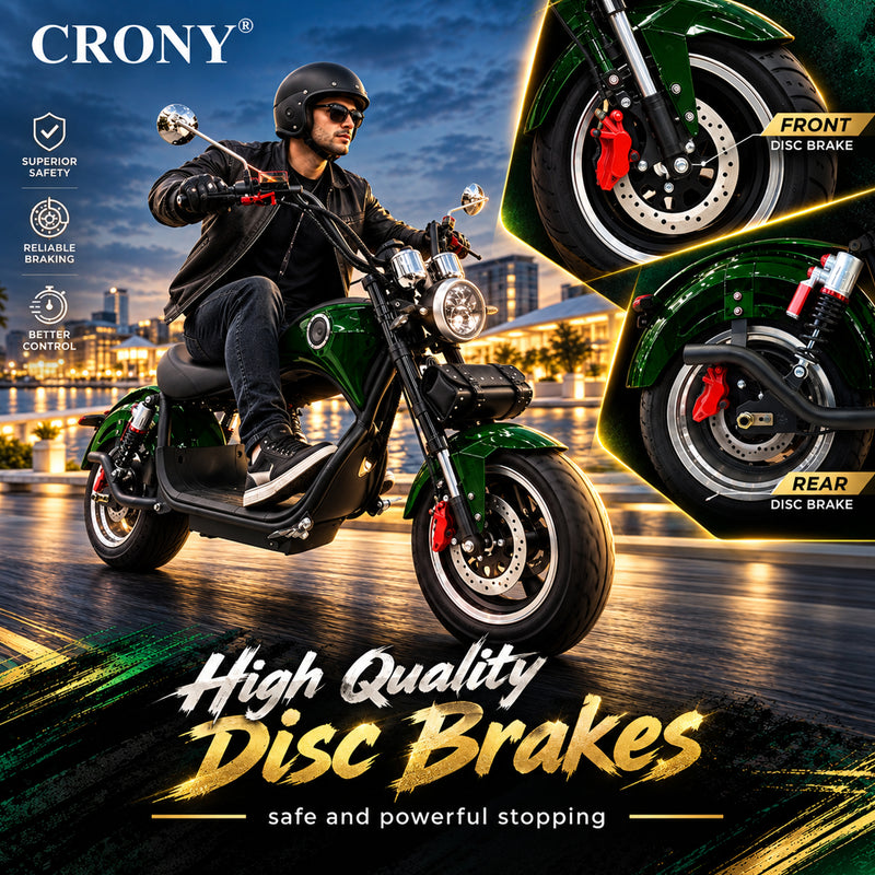 CRONY NEW X1 Harley Electrocar car With BT Speaker Electrocar car Citycoco Fat Tire Electric Motorcycle Green