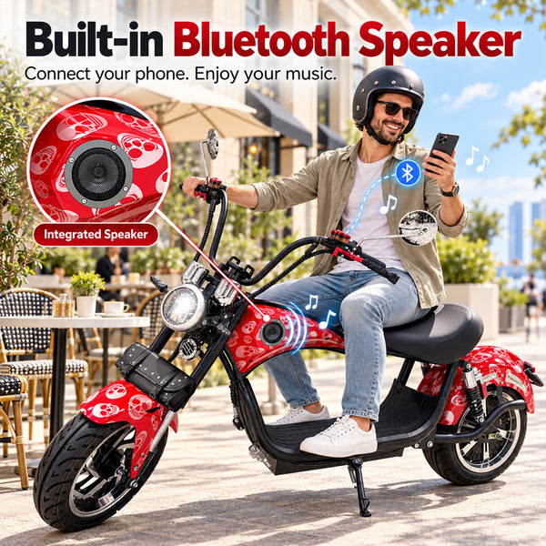 CRONY X1 Harley Electric Scooter 3000W Motor, 60V 12Ah Battery, 45KM/H High Speed, 25-35KM Range, Aluminum Alloy Frame, Front & Rear Suspension, Disc Brakes, LCD Display, LED Light, Bluetooth Speaker & Phone Holder
