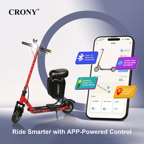 XM M365 APP+SEAT with Suspension is a foldable electric scooter designed for adult urban commuting. Powered by a 350W motor, it delivers speeds between 25–45 km/h with a range of 15–20 km per charge