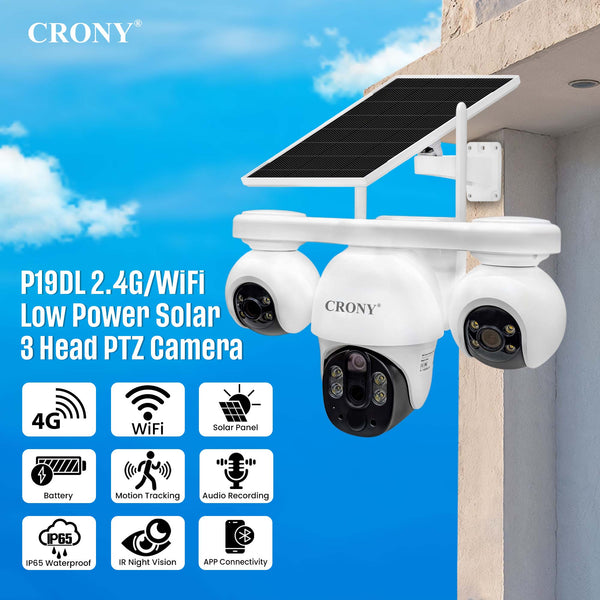 CRONY P19DL 4MP Solar Security Camera, WiFi PTZ Outdoor Camera with 8000mAh Battery, 10X Optical Zoom, 355° Pan 90° Tilt, AI Human Tracking, Motion Detection, Two-Way Audio, IR Night Vision, IP65 Waterproof, V380 Pro App, SD Card Storage