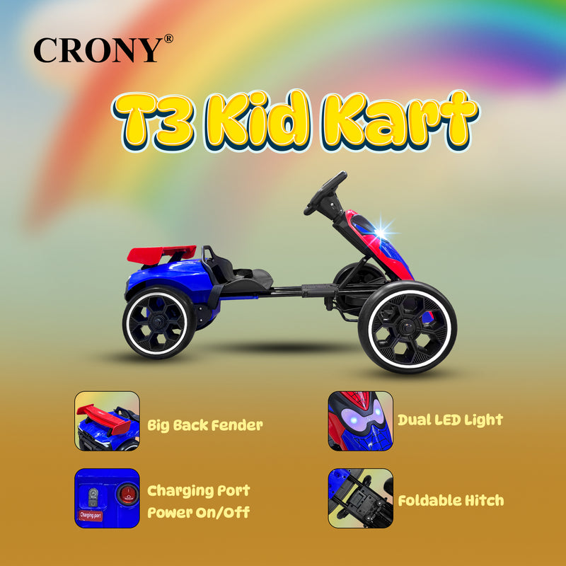 CRONY T3 Kids Electric Go Kart with Remote Control, 390W Motor, 6V 4.5Ah Battery, 5-6KM/H Speed, LED Headlights, Bluetooth Speaker, Seat Belt, Forward & Reverse Switch, Ride On Kart for Kids