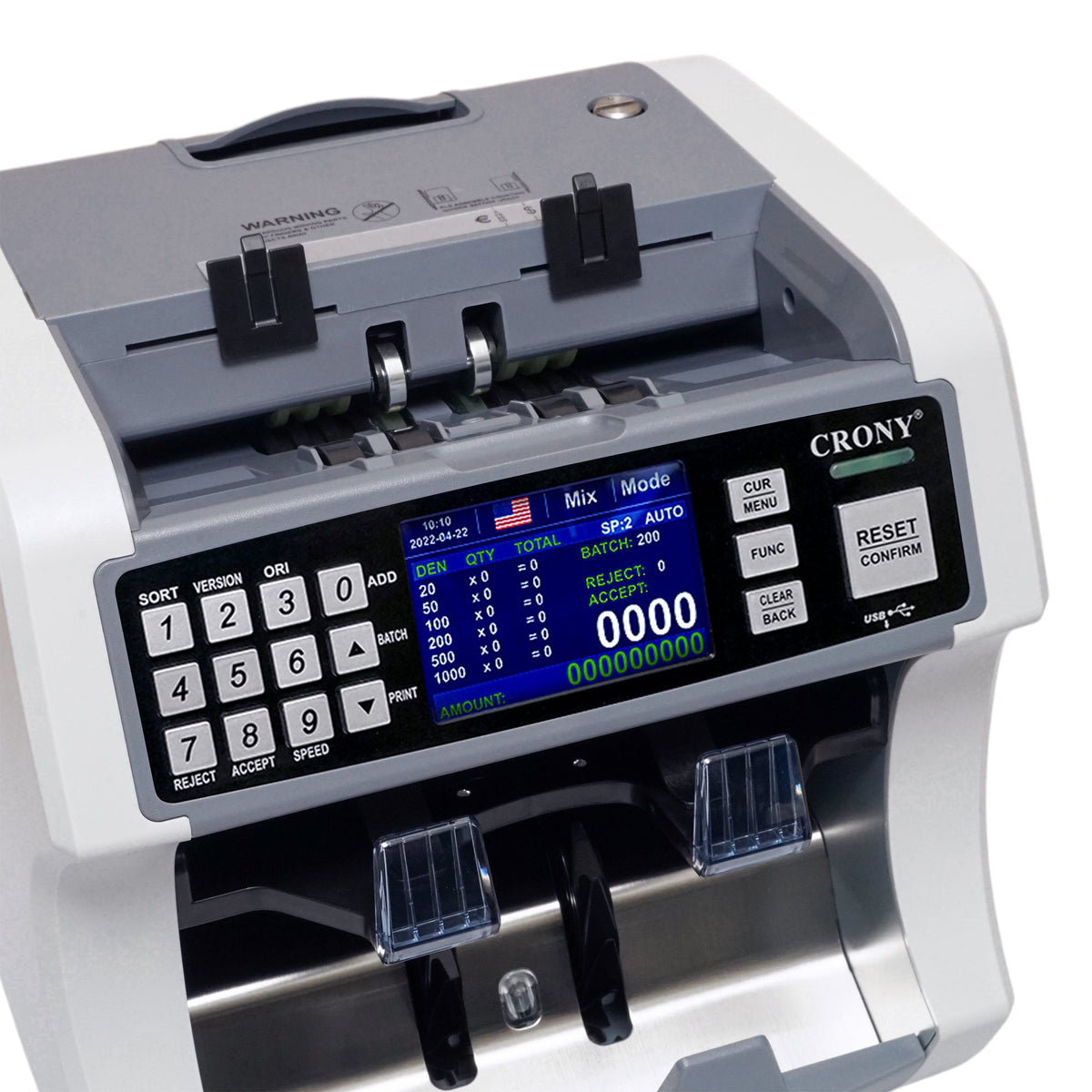CRONY S200 High-Speed Smart Bill Counter 1000 Notes/Min Built-in Thermal Printer Touch Screen Banknote Verifiers