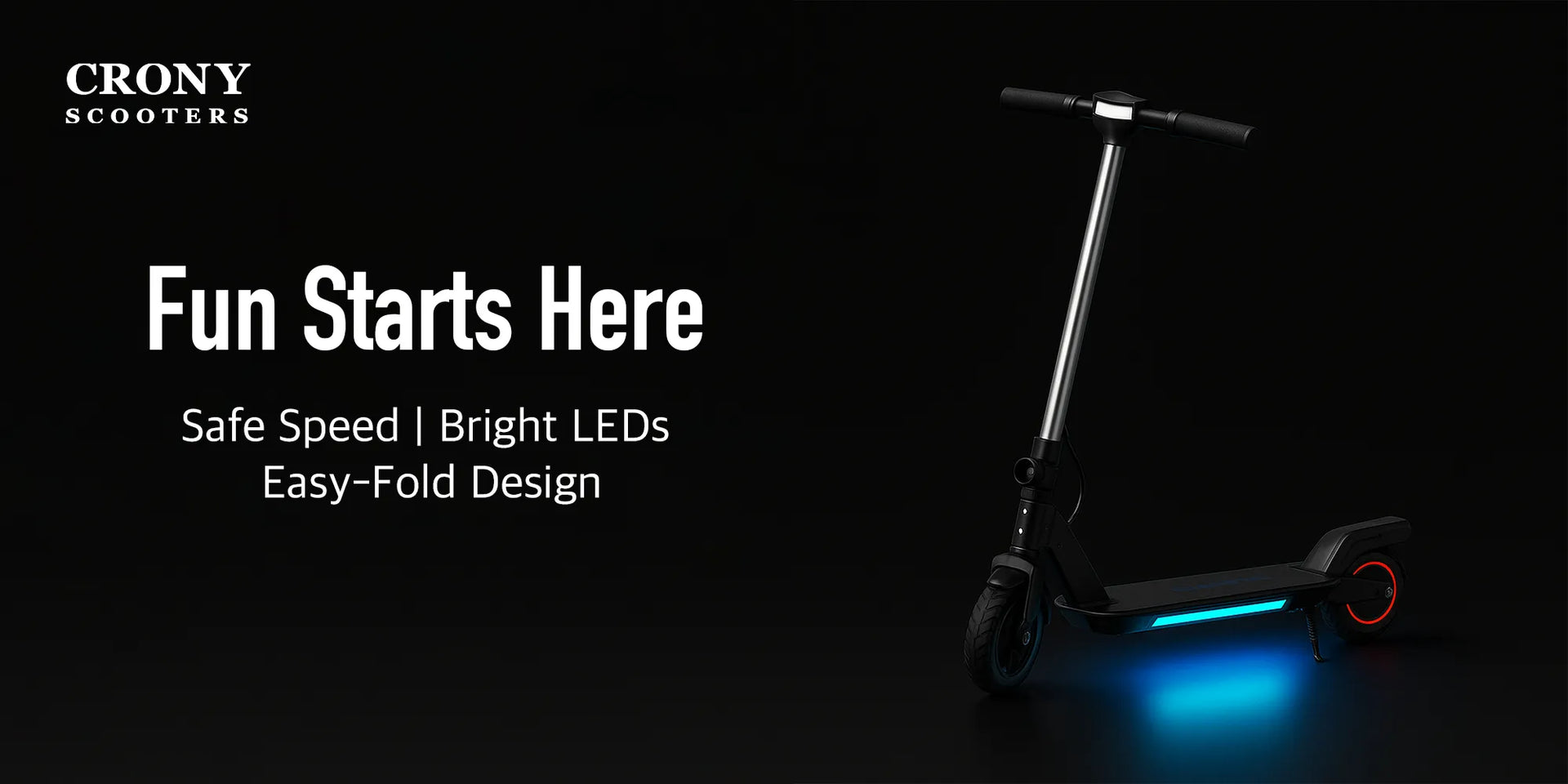 CRONY S32 Kids Foldable E-Scooter with LED Light Bar RGB Deck Lights & LED Display & E-Brake and E-Accelerator & Extended Footrest Supports Up to 100KG - Hero Banner 1