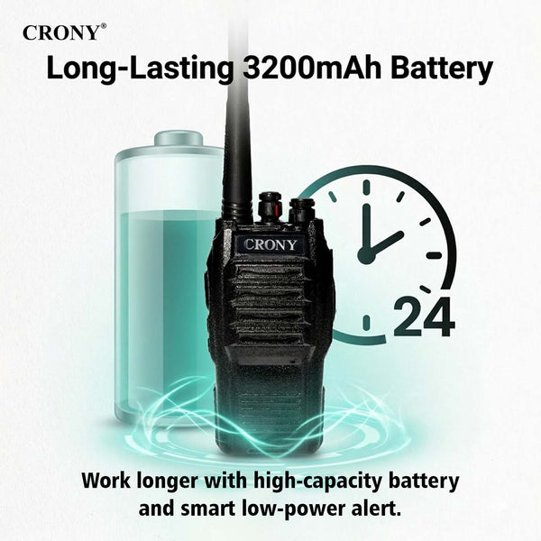 CRONY TG-360 4W Walkie Talkie, Portable UHF Two-Way Radio 400-470MHz, 2-5KM Long Range, 3200mAh Rechargeable Battery, 16 Channels, LED Flashlight, Dual Antennas, Computer Programmable, 1 Year Warranty for Device, 1 Month Warranty for Battery & Charger