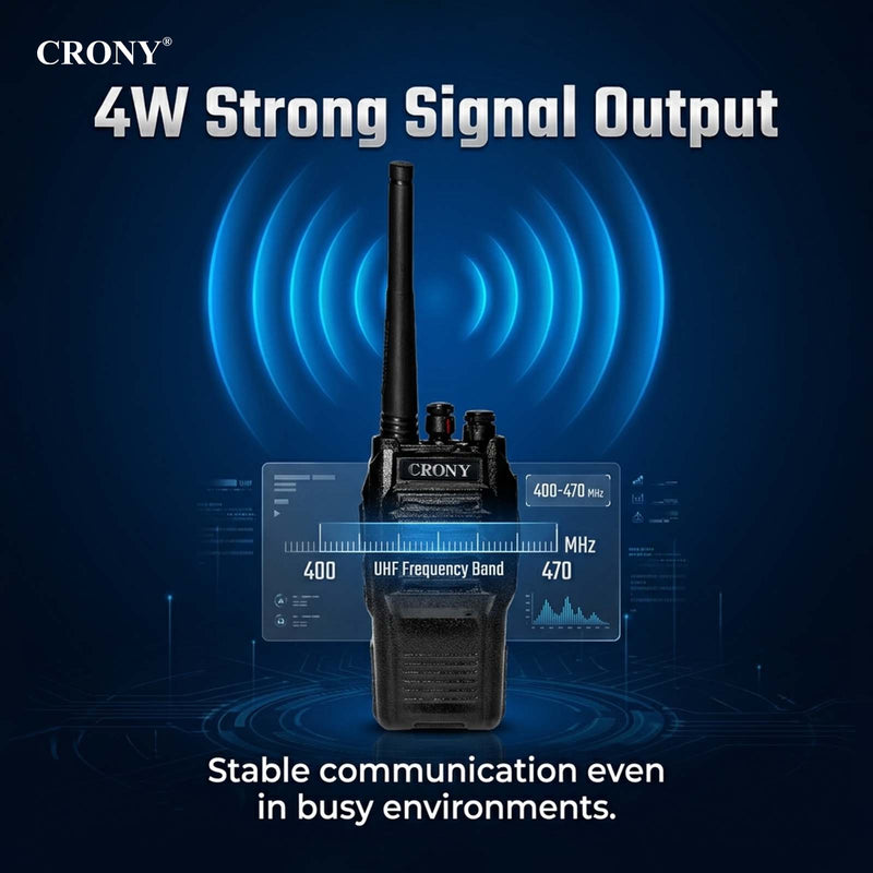 CRONY TG-360 4W Walkie Talkie, Portable UHF Two-Way Radio 400-470MHz, 2-5KM Long Range, 3200mAh Rechargeable Battery, 16 Channels, LED Flashlight, Dual Antennas, Computer Programmable, 1 Year Warranty for Device, 1 Month Warranty for Battery & Charger