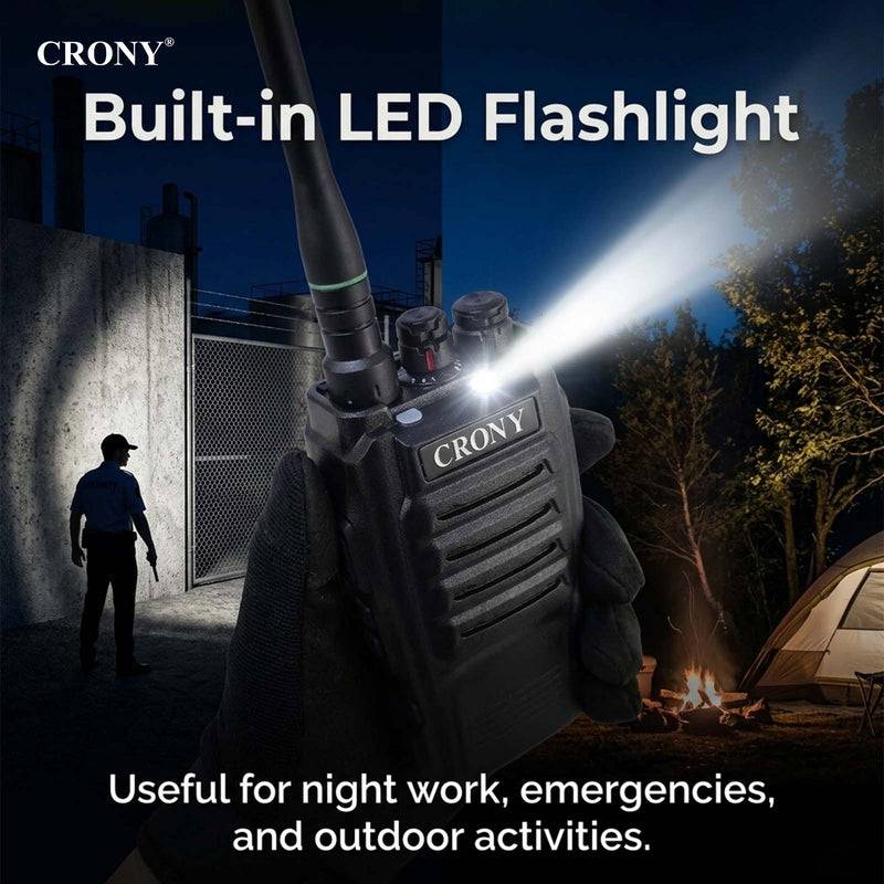 CRONY TG-360 4W Walkie Talkie, Portable UHF Two-Way Radio 400-470MHz, 2-5KM Long Range, 3200mAh Rechargeable Battery, 16 Channels, LED Flashlight, Dual Antennas, Computer Programmable, 1 Year Warranty for Device, 1 Month Warranty for Battery & Charger