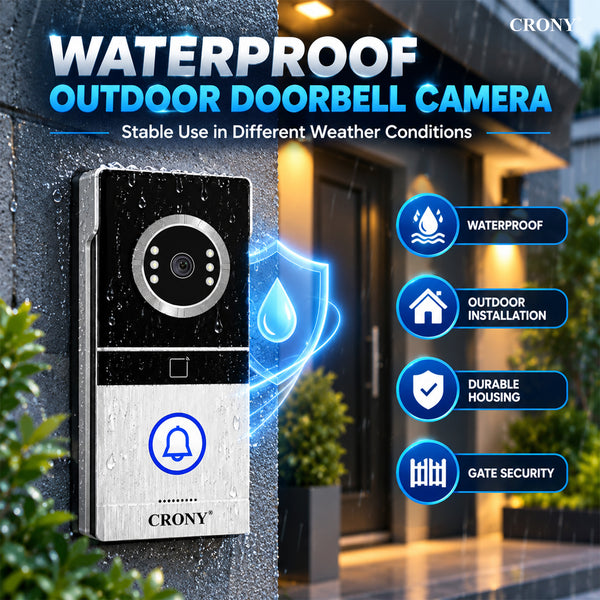 CRONY TY102T-HTD1X2 Smart Video Intercom Doorbell, 10.1-Inch 1024×600 Monitor, 2MP Camera, 2.4G WiFi, Tuya Smart App, ID Card & Monitor Unlock, Remote APP Unlock, Motion Detection, Two-Way Audio, IR Night Vision, 120° Wide-Angle View, Weatherproof