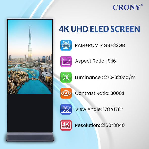 CRONY TX55-2 55 Inch 4K Interactive Touch Screen Smart Display Android 11 LED Panel Dual Speaker Advertising machine