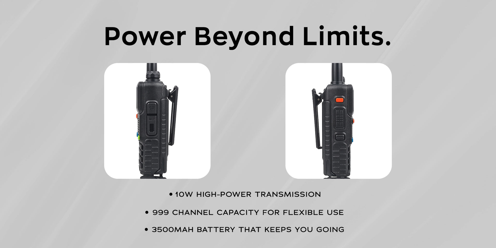 Baofeng UV-5RH 7W UHF (400-480MHz) VHF (136-174MHz) Tri-Bands 999Ch Frequency Search Weather Forecast FM Walkie Talkie - Hero Banner 3