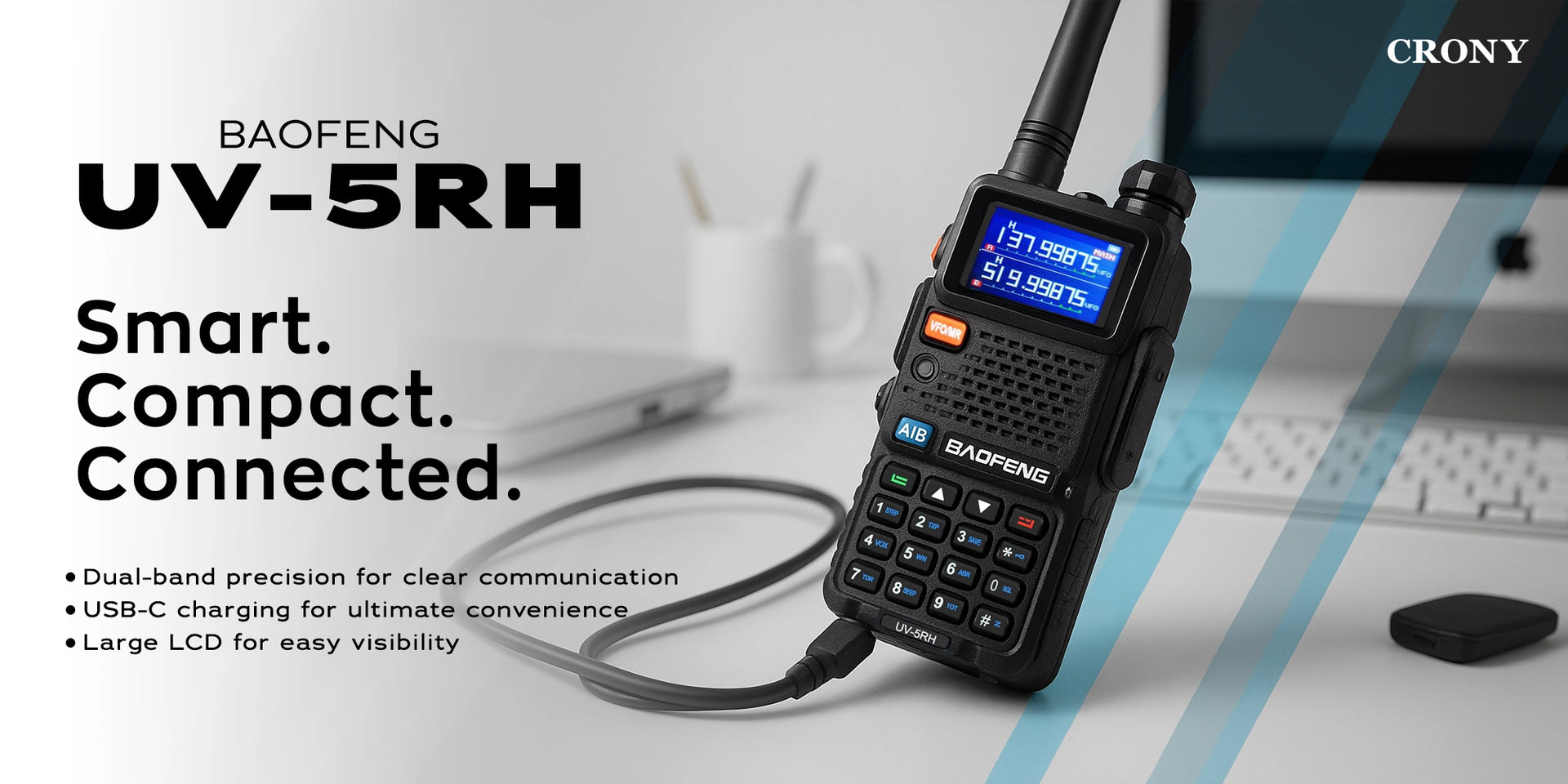 Baofeng UV-5RH 7W UHF (400-480MHz) VHF (136-174MHz) Tri-Bands 999Ch Frequency Search Weather Forecast FM Walkie Talkie - Hero Banner 1
