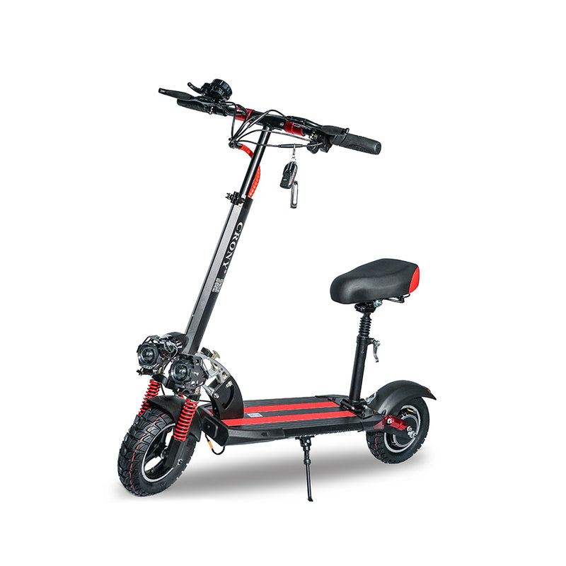 CRONY V10 Red Fast Speed Electric Scooter 1200W Motor, 48V Battery, Top Speed 68Km/h, Range 20-40Km, Triple LED Headlamps, Base LED Lights, 10 Inch Tyres