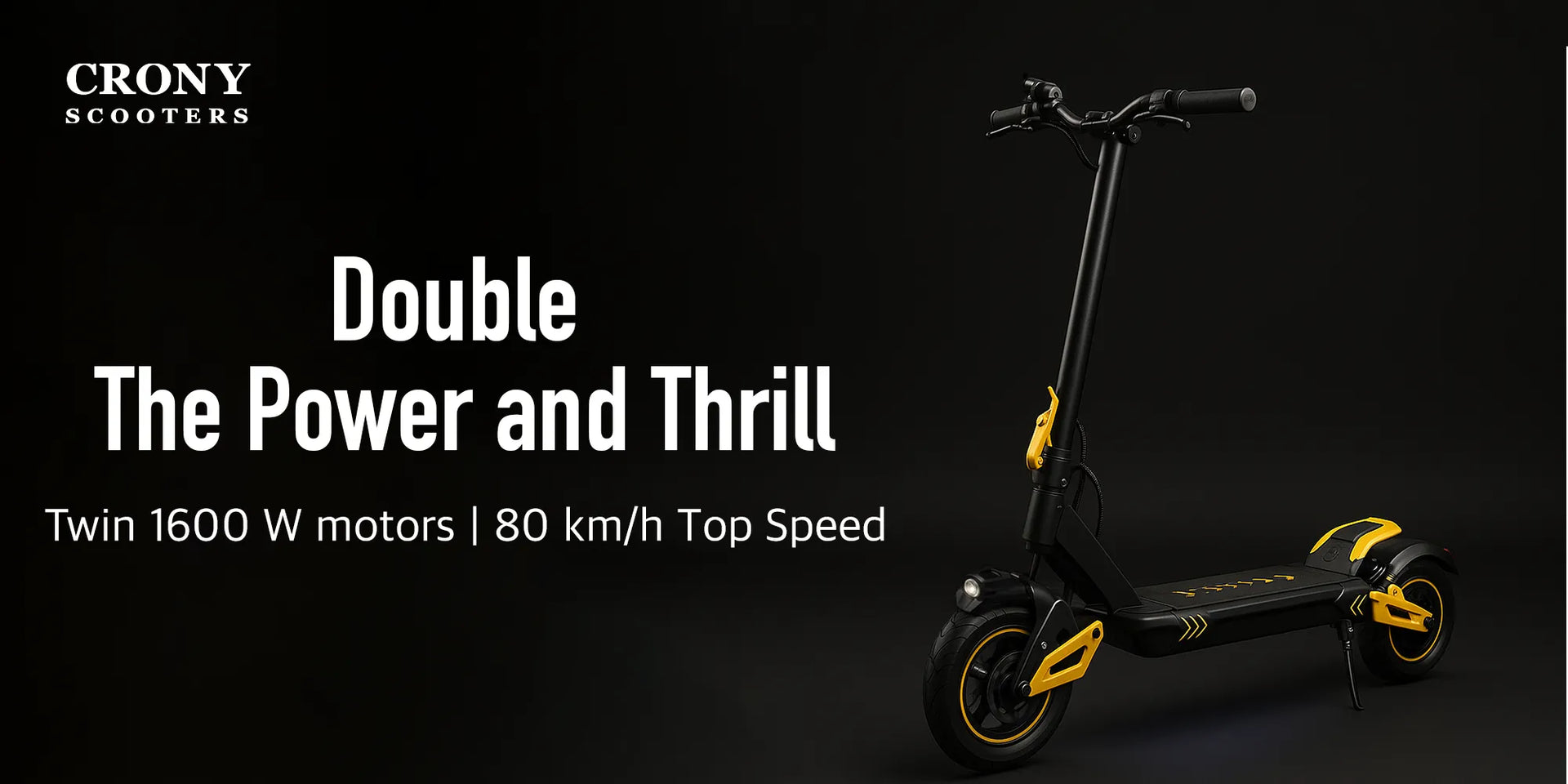 CRONY V8 Electric Scooter 1600W x2 Motors 60V/26AH Battery 40-80KM Range Disc Brakes Front/Rear Suspension Detachable Battery - Hero Banner 1