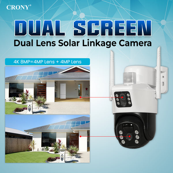 CRONY VCS09 4MP Solar Security Camera, 4G & WiFi Wireless PTZ Camera, 1080P HD, 355° Pan 90° Tilt, 8000mAh Rechargeable Battery, Two-Way Audio, TF Card & Cloud Storage, V380 Pro App, Outdoor Surveillance