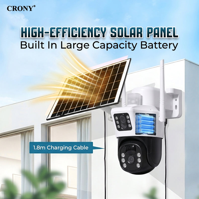 CRONY VCS09 4MP Solar Security Camera, 4G & WiFi Wireless PTZ Camera, 1080P HD, 355° Pan 90° Tilt, 8000mAh Rechargeable Battery, Two-Way Audio, TF Card & Cloud Storage, V380 Pro App, Outdoor Surveillance
