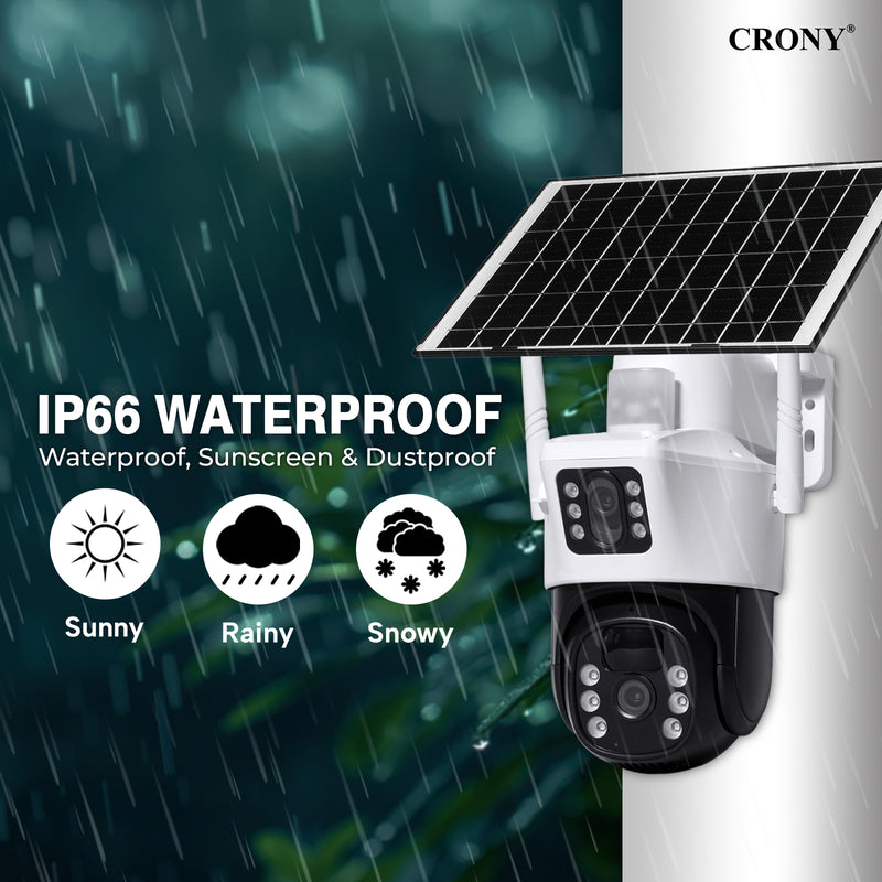 CRONY VCS09 4MP Solar Security Camera, 4G & WiFi Wireless PTZ Camera, 1080P HD, 355° Pan 90° Tilt, 8000mAh Rechargeable Battery, Two-Way Audio, TF Card & Cloud Storage, V380 Pro App, Outdoor Surveillance