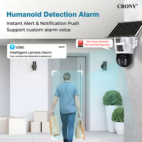 CRONY VCS09 4MP Solar Security Camera, 4G & WiFi Wireless PTZ Camera, 1080P HD, 355° Pan 90° Tilt, 8000mAh Rechargeable Battery, Two-Way Audio, TF Card & Cloud Storage, V380 Pro App, Outdoor Surveillance