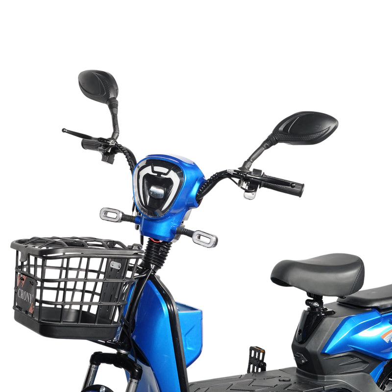 CRONY W8 Golden Eagle Electric Bike, Blue, 350W Rear Hub Motor, 48V 12Ah/20Ah Battery, 40 km/h Top Speed, 31–60 km Range, 14-Inch Wheels, 3-Speed, Front Drum & Rear Locking Brake, Long-Range Electric City Bike