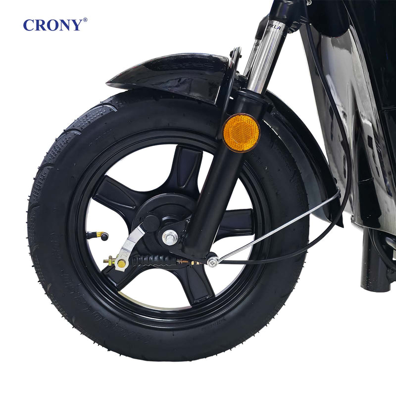 CRONY W8 Golden Eagle Electric Bike, Black, 350W Rear Hub Motor, 48V 12Ah/20Ah Battery, 40 km/h Top Speed, 31–60 km Range, 14-Inch Wheels, 3-Speed, Front Drum & Rear Locking Brake, Long-Range Electric City Bike