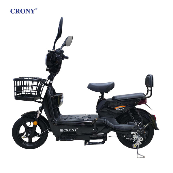 CRONY W8 Golden Eagle Electric Bike, Black, 350W Rear Hub Motor, 48V 12Ah/20Ah Battery, 40 km/h Top Speed, 31–60 km Range, 14-Inch Wheels, 3-Speed, Front Drum & Rear Locking Brake, Long-Range Electric City Bike