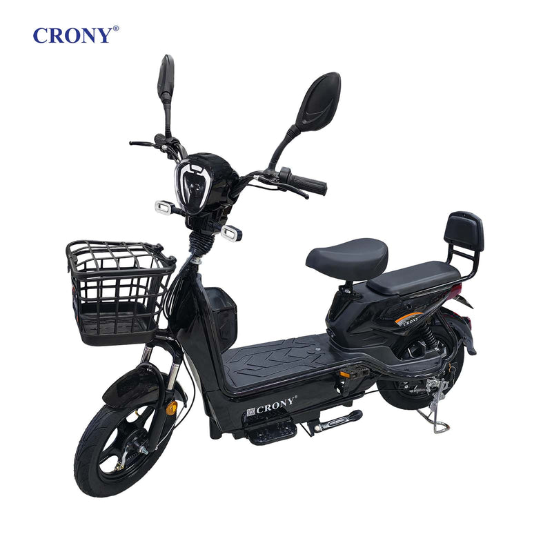CRONY W8 Golden Eagle Electric Bike, Black, 350W Rear Hub Motor, 48V 12Ah/20Ah Battery, 40 km/h Top Speed, 31–60 km Range, 14-Inch Wheels, 3-Speed, Front Drum & Rear Locking Brake, Long-Range Electric City Bike