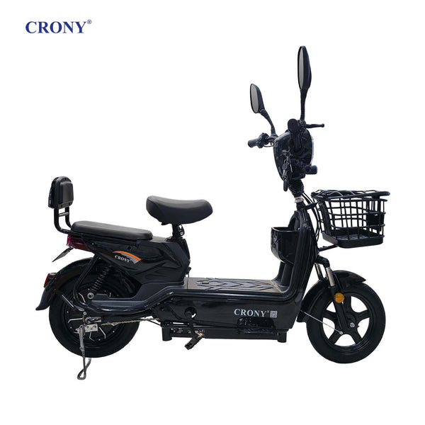 CRONY W8 Golden Eagle Electric Bike, Black, 350W Rear Hub Motor, 48V 12Ah/20Ah Battery, 40 km/h Top Speed, 31–60 km Range, 14-Inch Wheels, 3-Speed, Front Drum & Rear Locking Brake, Long-Range Electric City Bike