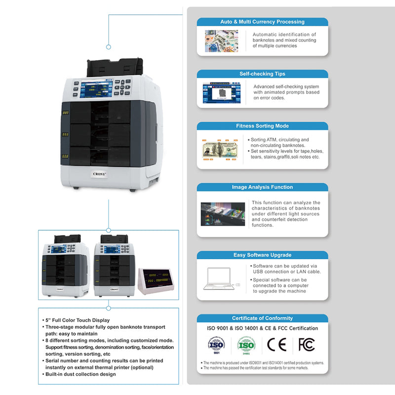 CRONY WR8301 2+1 Multi Currency Mix Value Money sorter Pocket Money Counter and Sorter Banknote Verifiers