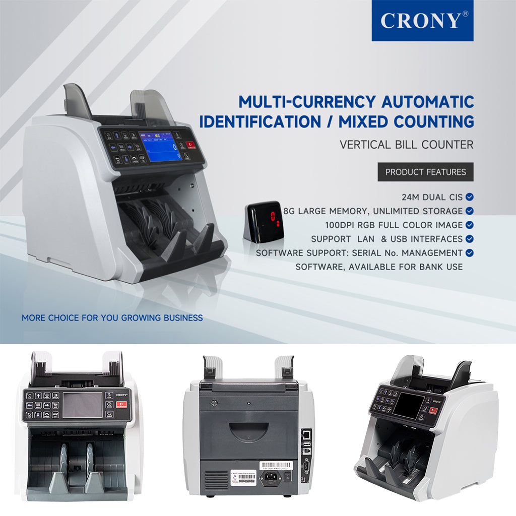 CRONY High-Efficiency Multifunctional Bill Counter WRM-995 with Serial Number Recognition and High-Speed Counting Banknote Verifiers