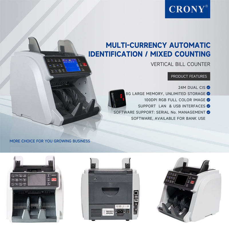 CRONY High-Efficiency Multifunctional Bill Counter WRM-995 with Serial Number Recognition and High-Speed Counting Banknote Verifiers