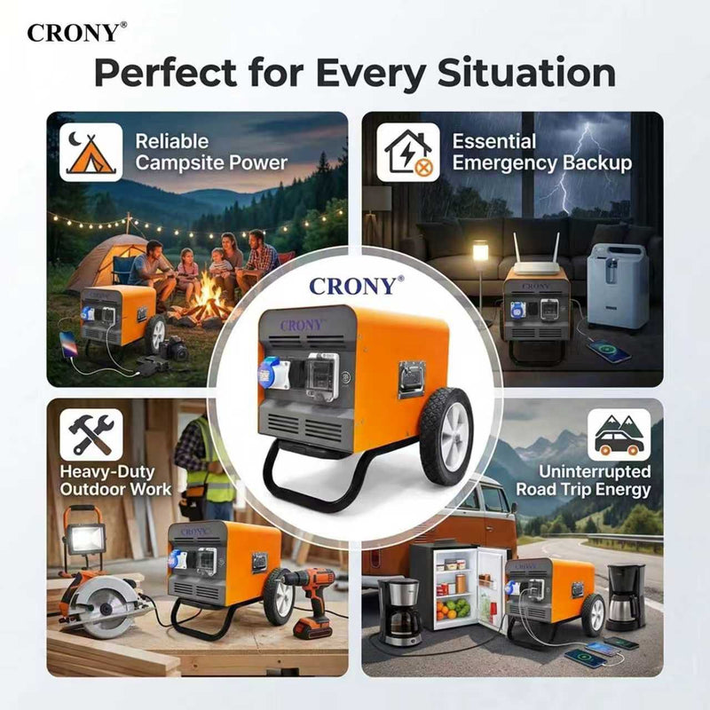 CRONY  EC3600w  Battery Capacity: Input Specification: EC360O-H 3600W 67000mAh/3216Wh DC 15V-80V-17A, AC 220V-50Hz 7A, PV15V-80V/17A Output Types: