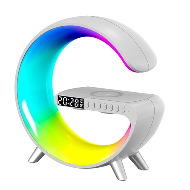 BT large G table lamp with clock strap, Wireless Charging Device with Digital Sunrise