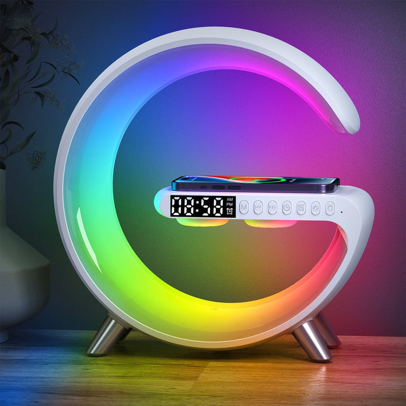 BT large G table lamp with clock strap, Wireless Charging Device with Digital Sunrise