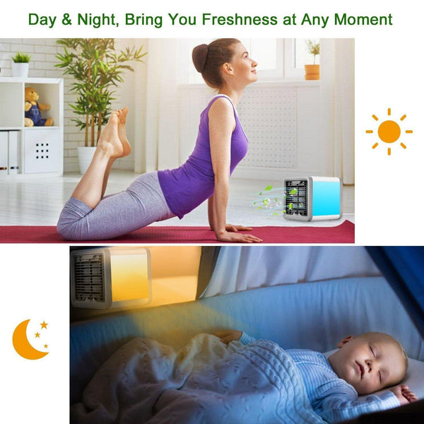 COMLIFE 3 in 1 Personal Space Air Cooler, Humidifier and Purifier, Desktop Air Conditioner Fan with 3 Speeds and 7 Colors LED Night Light