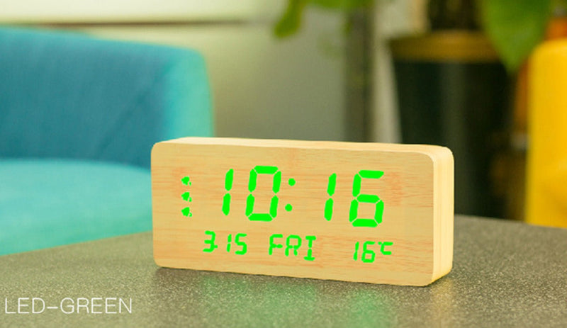 CRONY 1501 LED Perpetual Calendar Week Wooden Alarm Clock Thermometer Weekday Alarm Clock - Edragonmall.com