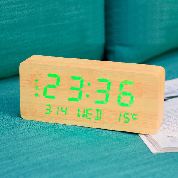 CRONY 1501 LED Perpetual Calendar Week Wooden Alarm Clock Thermometer Weekday Alarm Clock - Edragonmall.com