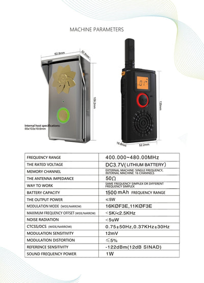 CRONY 1W T-368D Doorbell Walkie Talkie Two Way Radio Professional FM T ...