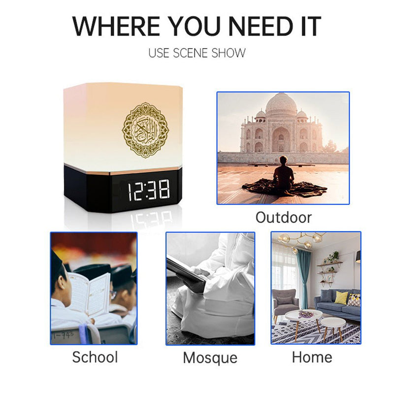 CRONY 229 SQ-303 Quran Speaker Al Quran player with App control 8GB LED Light azan Clock Touch lamp holy al quran speaker - Edragonmall.com