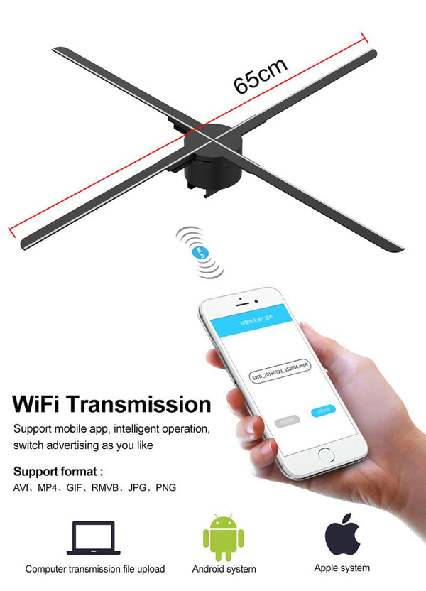 CRONY 3D Hologram Advertising 65cm Fan Screen with Stitching WiFi APP ...