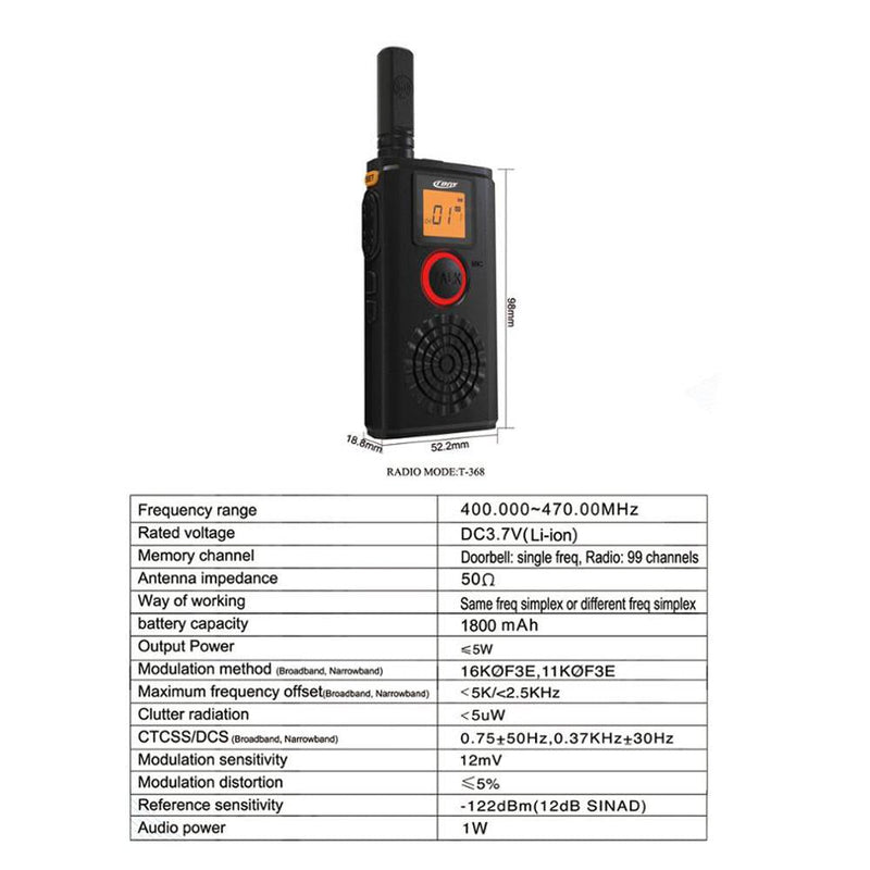 CRONY 5W CY-998 Walkie talkie T-368 Two Way Radio Professional FM- 1 pair in a cartoon - Edragonmall.com