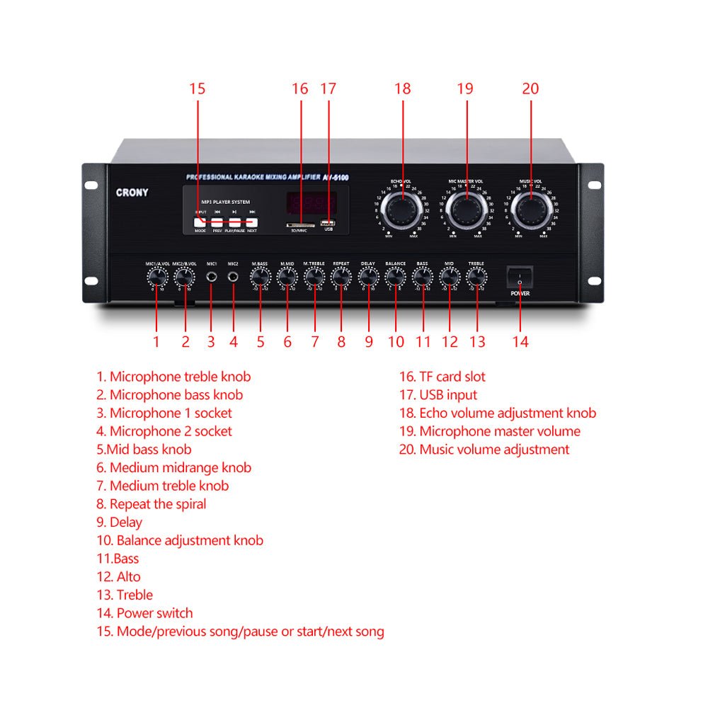 CRONY AV5100 Professional system Amplifier with BT Power amplifier home KTV - Edragonmall.com